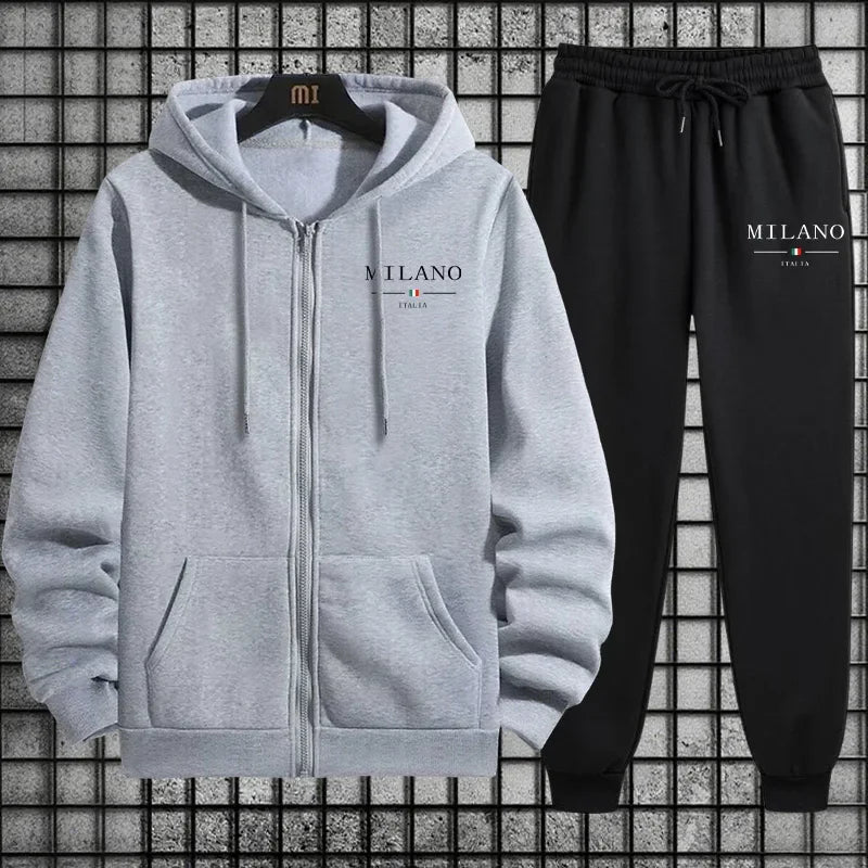 Spring 2026 Men's Tracksuit Casual Simple Quality Fashion Sportswear Single Zip Up Hoodie and Single Sports Pants Daily Jogging