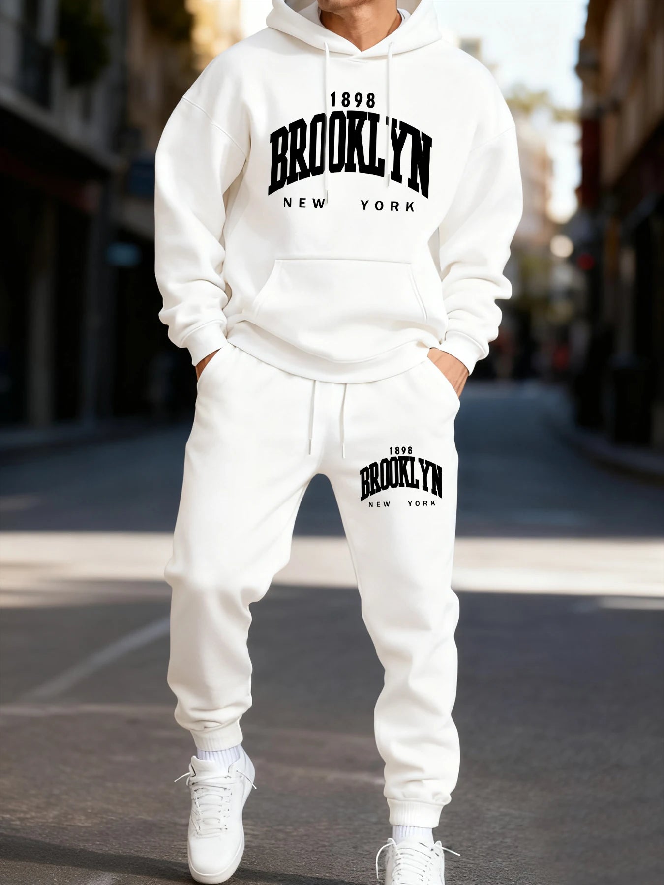 Brooklun New York Letter Printing Man'S Hoodie Set Jogging Loose Two Pices Sets Pocket Fleece Hoodies Autumn Casual Sweatpants