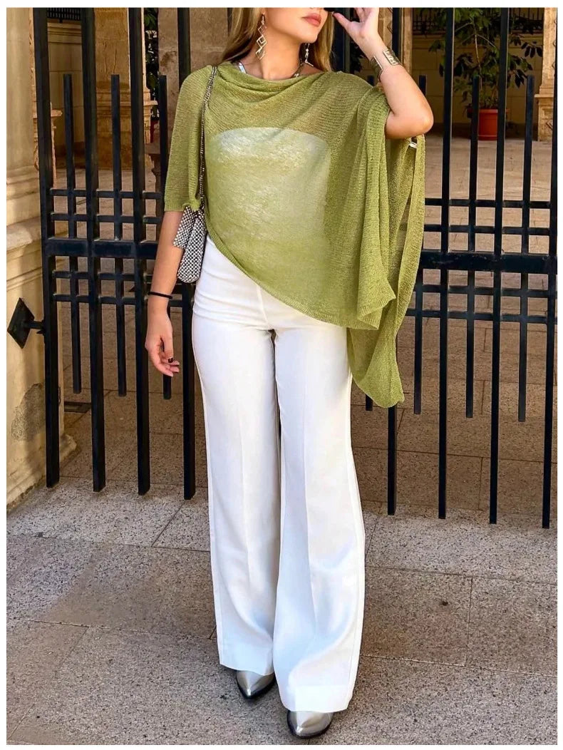 Women's knitted shirt irregular cape shawl casual loose sun protection shirt beach spring and summer lazy thin top