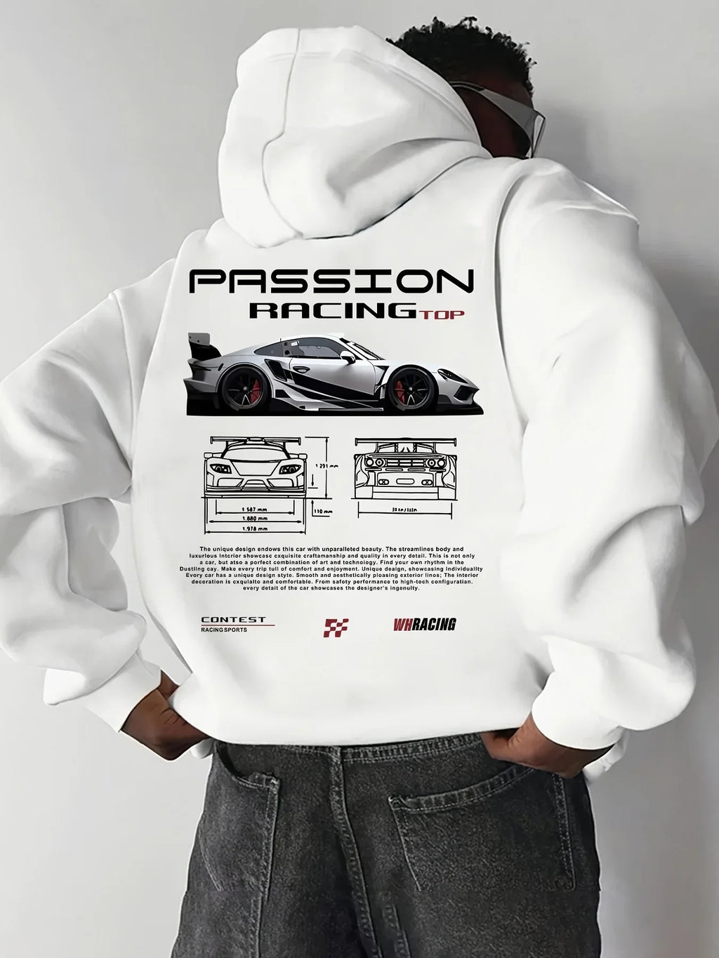 2026 Popular digital pattern men's hooded sweatshirt with car-themed design, American-style casual sports long-sleeved shirt