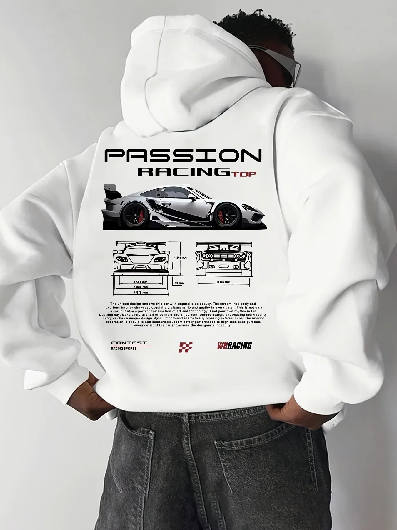 2026 Popular digital pattern men's hooded sweatshirt with car-themed design, American-style casual sports long-sleeved shirt