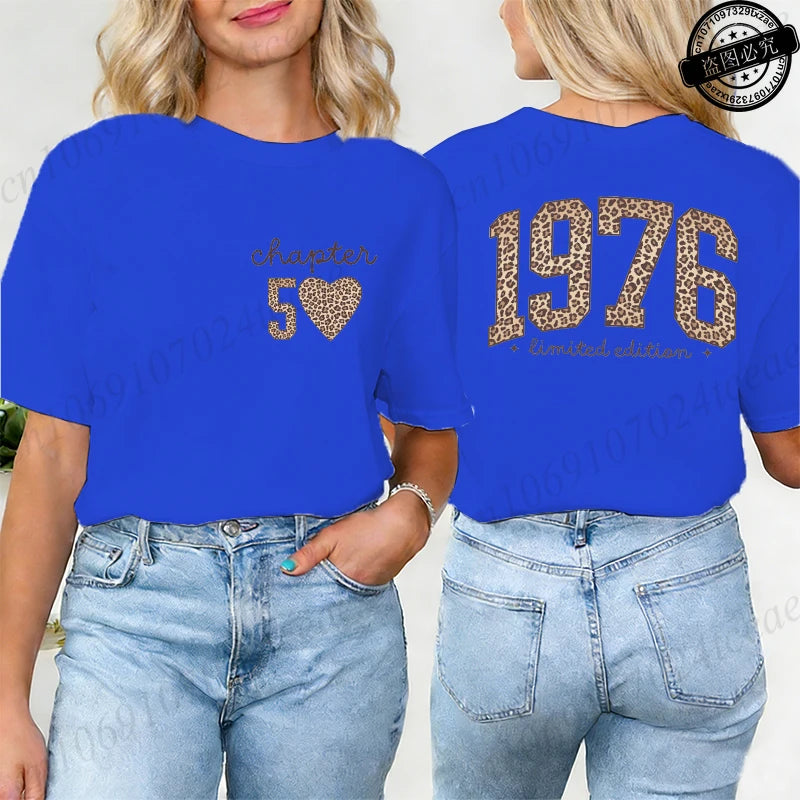 Fashion Women T Shirt  1976 Retro Birthday Print T Shirt Leopard 50th Birthday Gifts Tops Ladies Shirt Harajuku Graphic T-shirt
