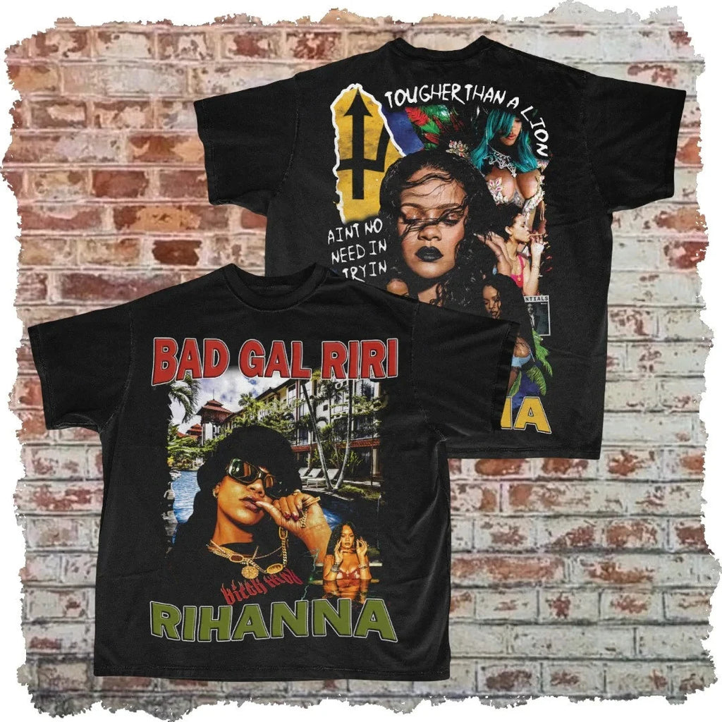 Rihanna Double-sided Rap T-shirt, Bad Girl RiRi Modern Pirated Rap T-shirt, Rihanna Fan Gift T-shirt