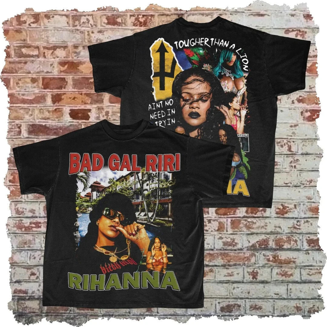 Rihanna Double-sided Rap T-shirt, Bad Girl RiRi Modern Pirated Rap T-shirt, Rihanna Fan Gift T-shirt