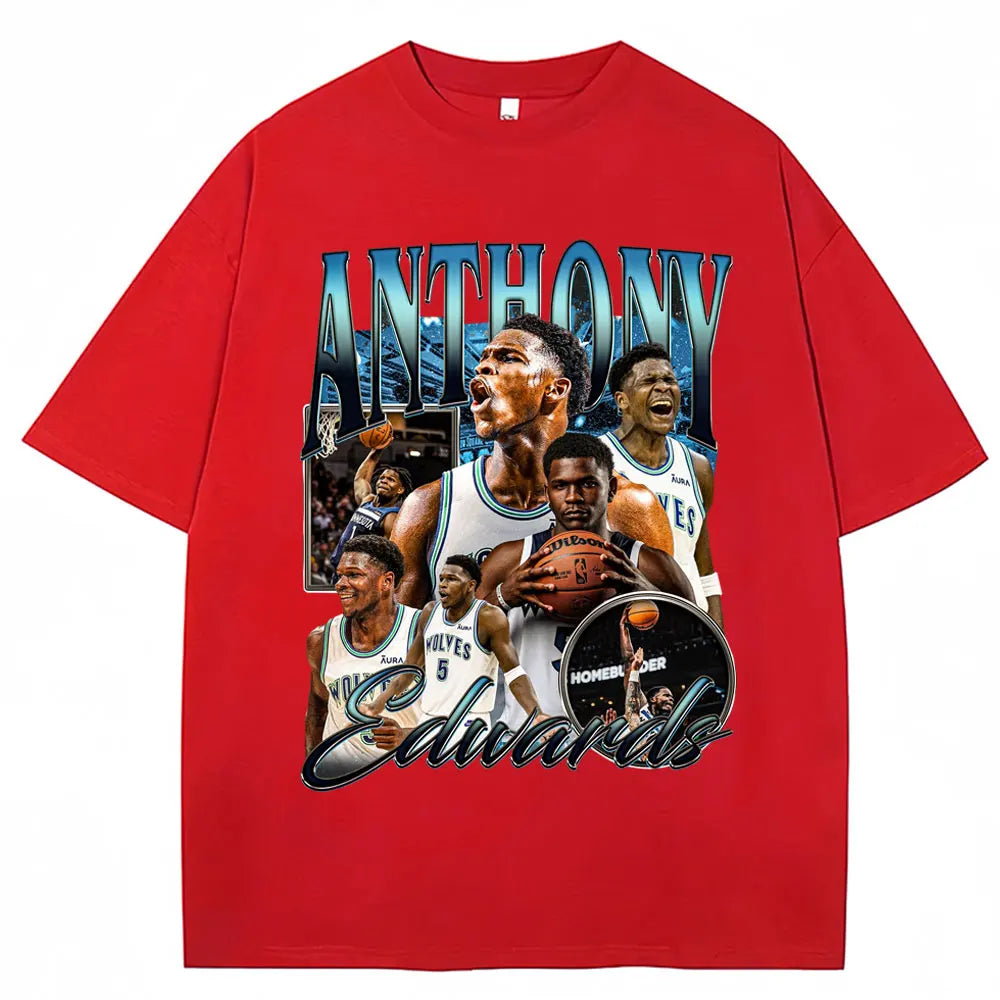 Vintage Anthony Edwards Graphic T Shirt Men's Clothing Basketball Fans Gift T-shirt Cotton Oversized High Street T-shirts Male
