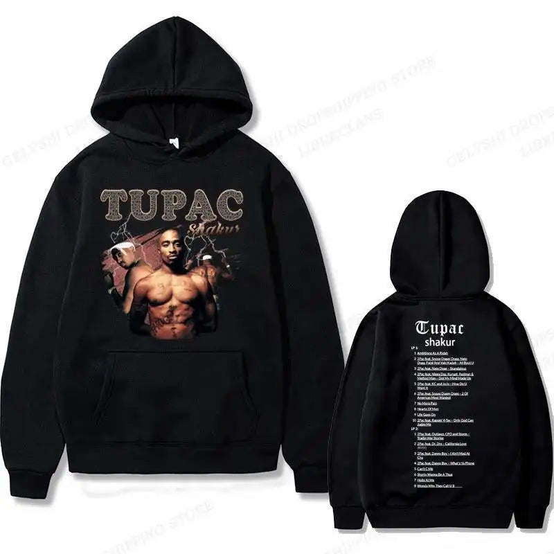 Tupac 2pac Graphic Hoodie Men Clothing Fashion Oversized Hip Hop Comfortable Autumn Winter Sweatshirt Male Casual Fleece Hoodies