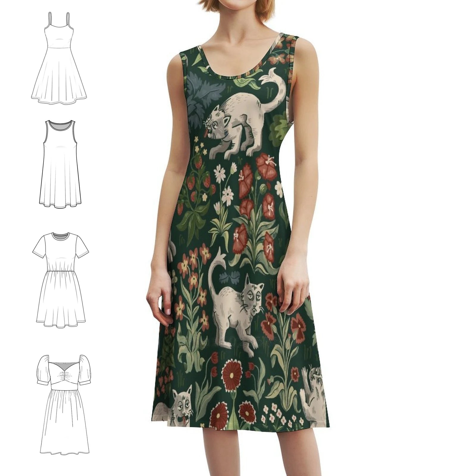 Ugly Medieval Cats Millefleur Women's Hip Hop Streetwear Dress Graphic Print Party Club Wear Cats Weird Ugly April Fools Mille