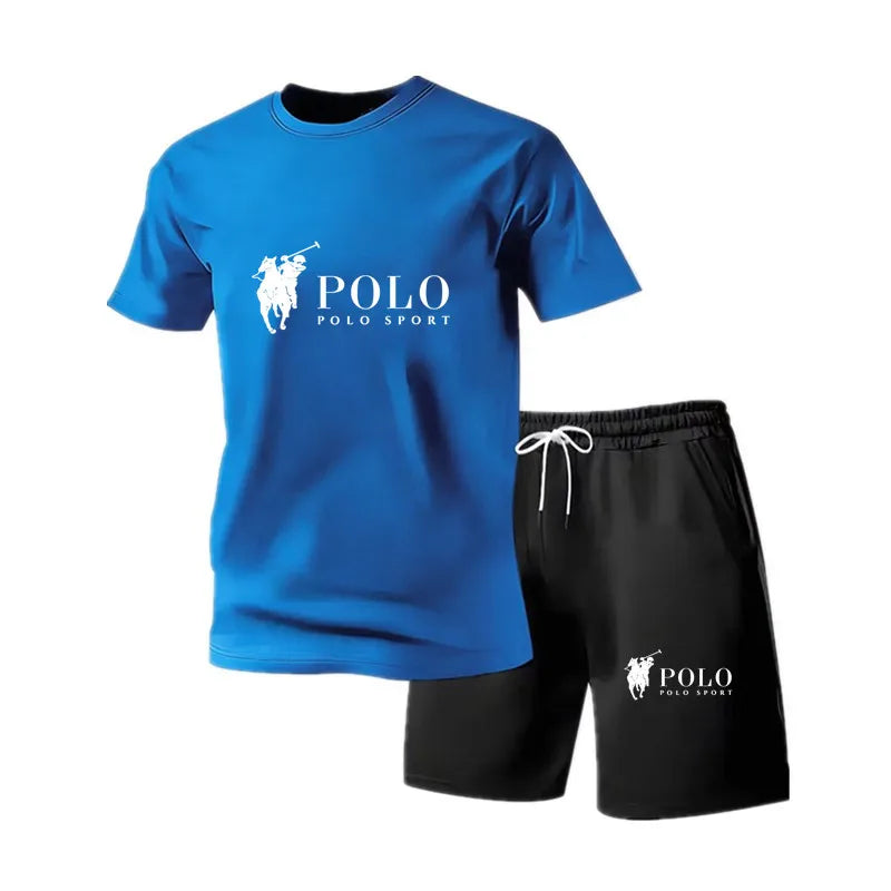 Men's mesh round neck sports suit spring and summer fashionable fitness jogging pants set casual outdoor sports two-piece set