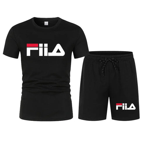 2026 New Fashion FILA Inspired Set Men Women Unisex Short Sleeve T-Shirt & Shorts 2 Piece Outfit Streetwear - Desert aura