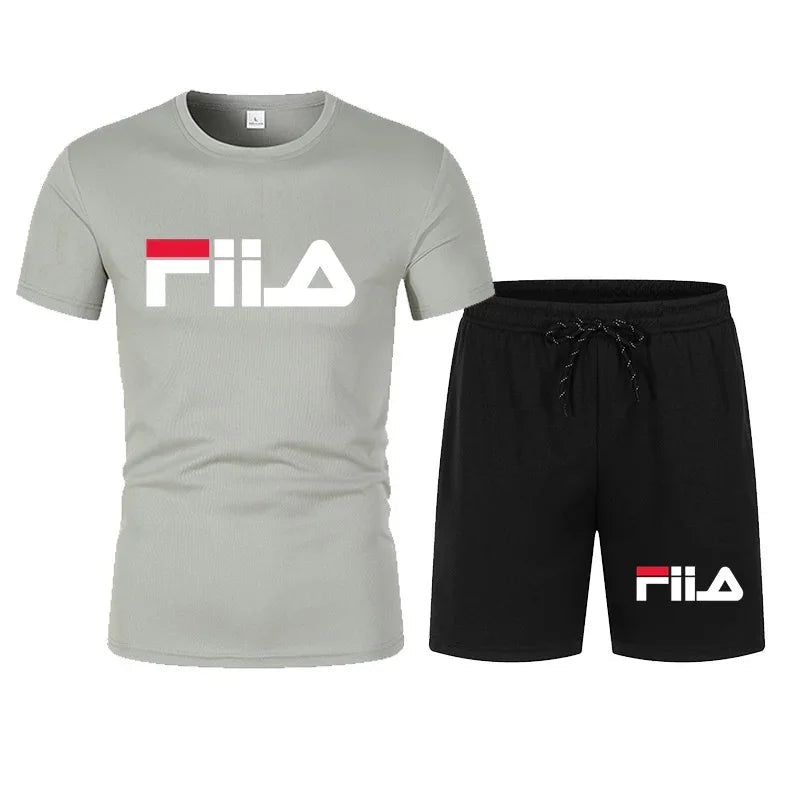 2026 New Fashion FILA Inspired Set Men Women Unisex Short Sleeve T-Shirt & Shorts 2 Piece Outfit Streetwear - Desert aura