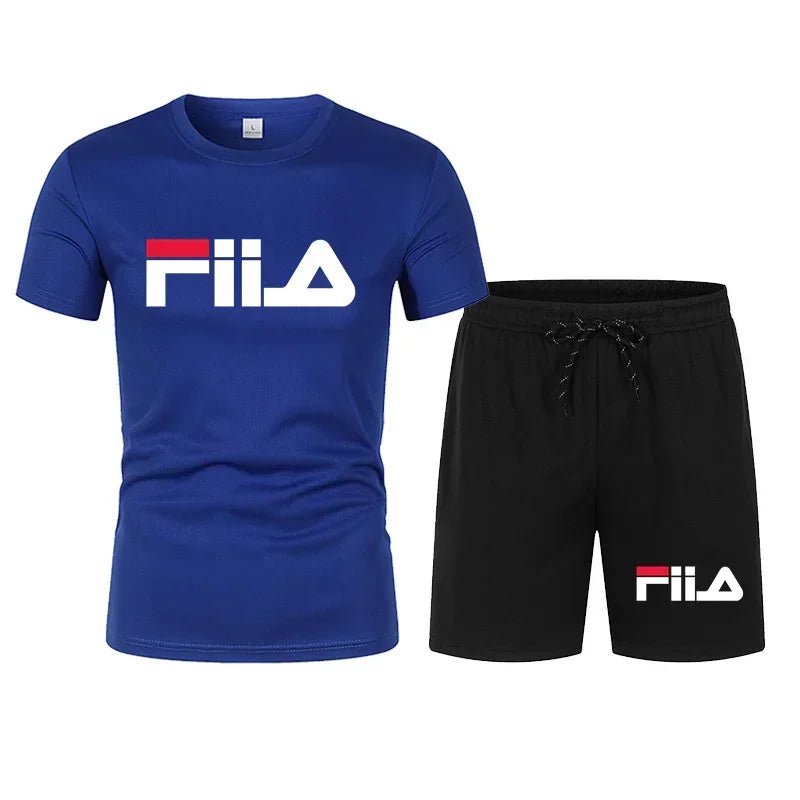2026 New Fashion FILA Inspired Set Men Women Unisex Short Sleeve T-Shirt & Shorts 2 Piece Outfit Streetwear - Desert aura