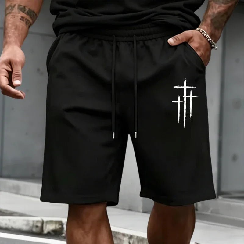 2026 Summer Men's Set Cross Print T-shirts and Shorts Home Outdoor Comfort Soft Short Sleeve Outfit Urban Casual Trend Tracksuit - Desert aura