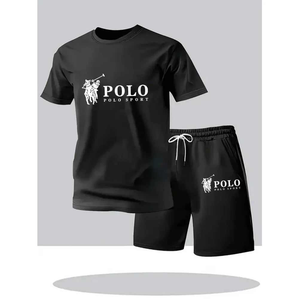 2026 Summer Men's Set Urban Casual Fashion T-shirt and Shorts High Quality Crew Neck Short Sleeve Outfits Male Daily Sportswear - Desert aura