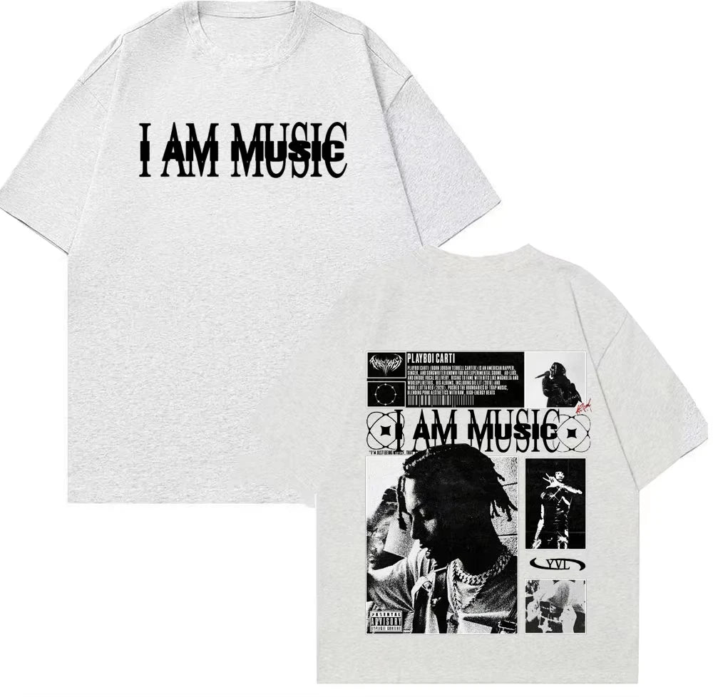 Rapper Playboi Carti I AM MUSIC Album Logo T Shirts for Men Harajuku Hip Hop Vintage T Shirt Casual Comfort pure Cotton T-shirts