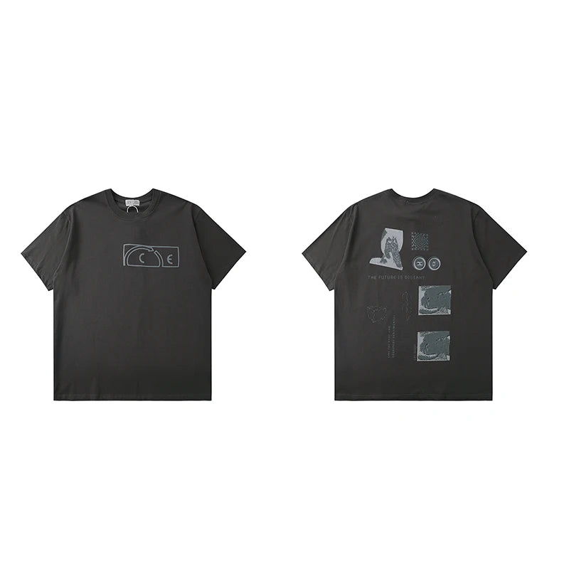 CAV EMPT C.E Short-Sleeved T-Shirt Men Women Couples 100% Cotton Telephone Building Print Cavempt T Shirts Loose Casual Tops