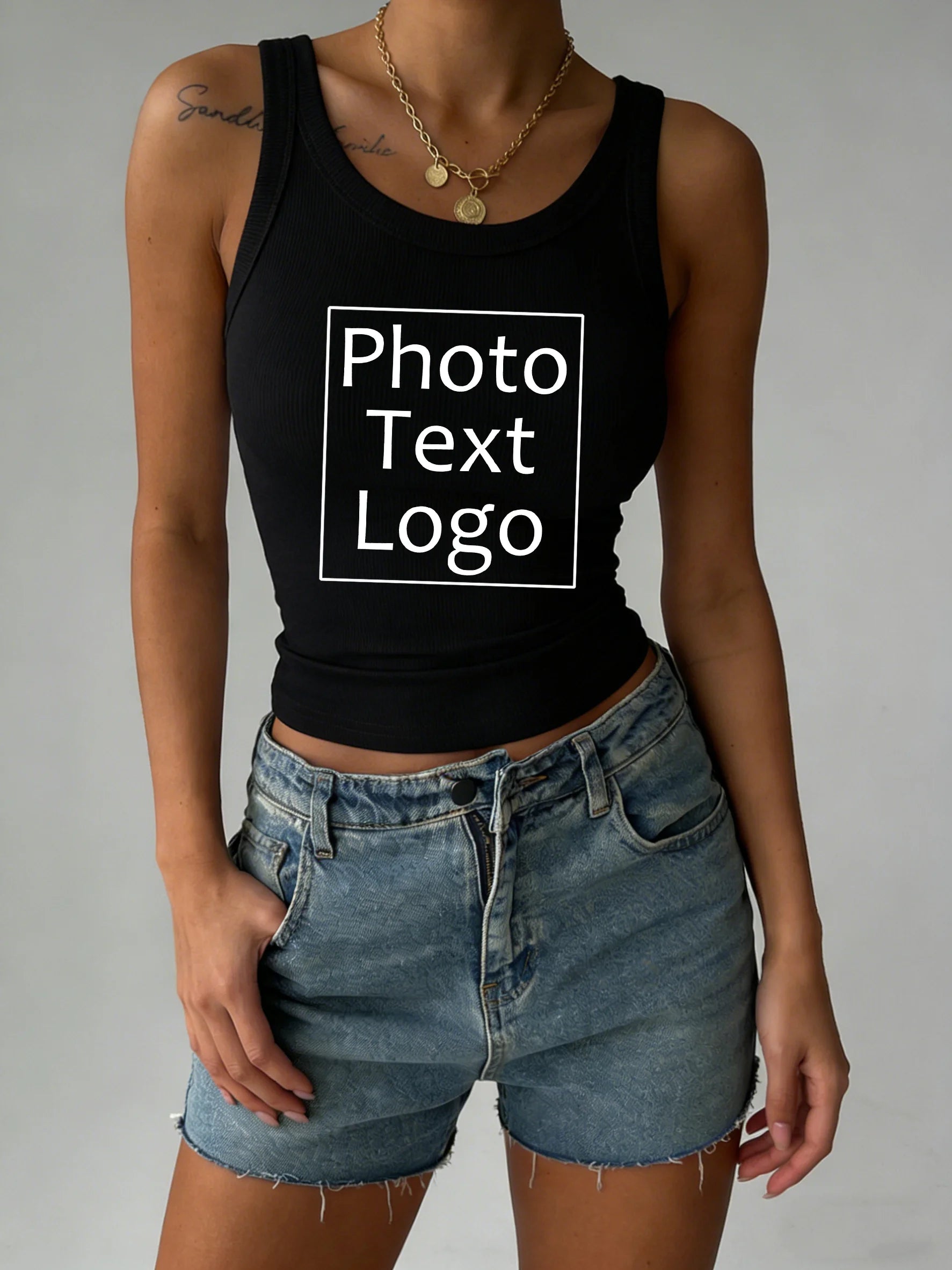Personalized Custom Print Thread Bestie Vest Women Summer Trendy Sport Clothes Tight Sexy Tank Top Knitted Sleeveless Slim Tee