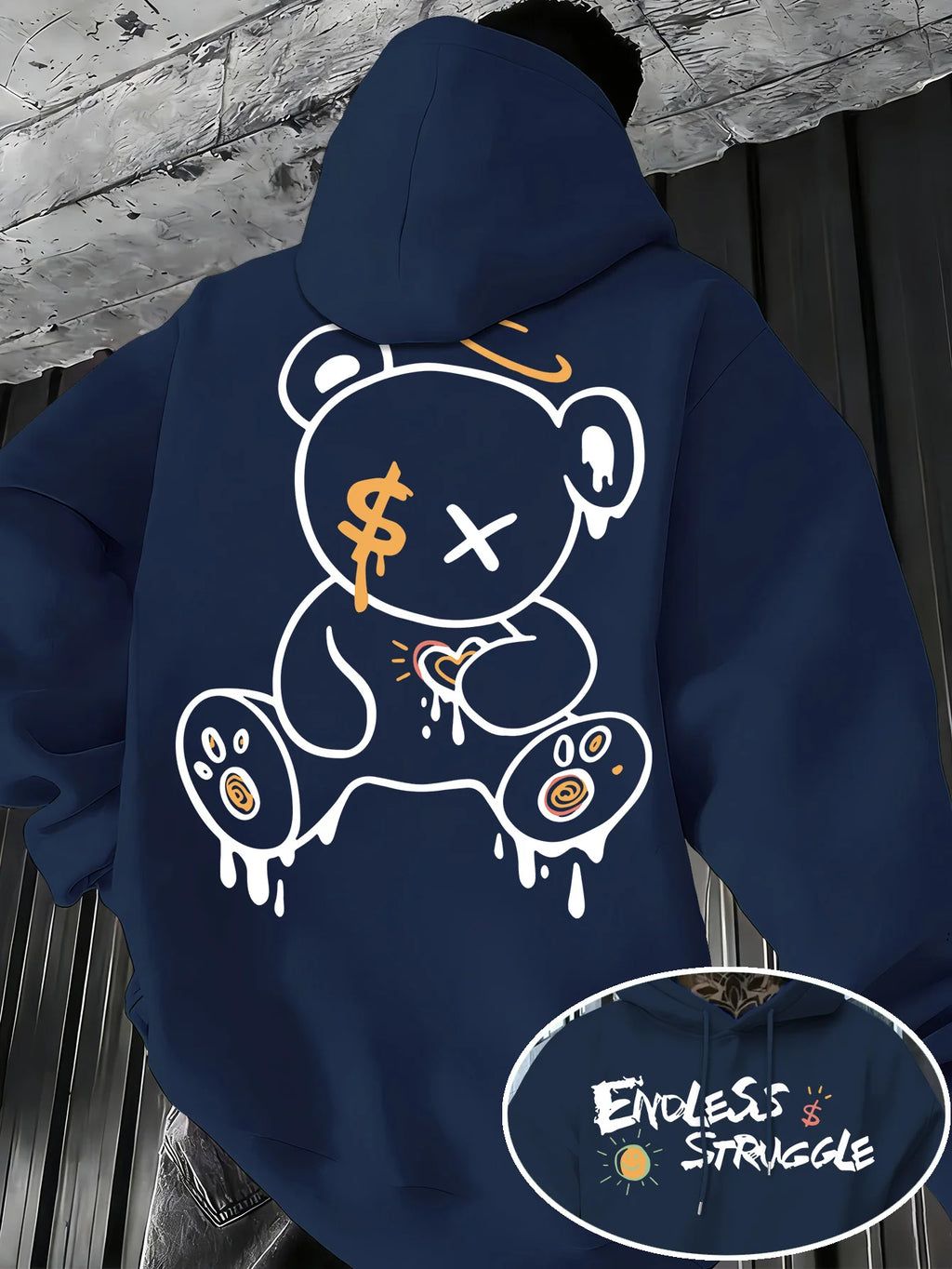 Men's Fashion Trend Hooded Sweatshirt with Print - Men's Bear pattern hoodies men clothing streetwear promo