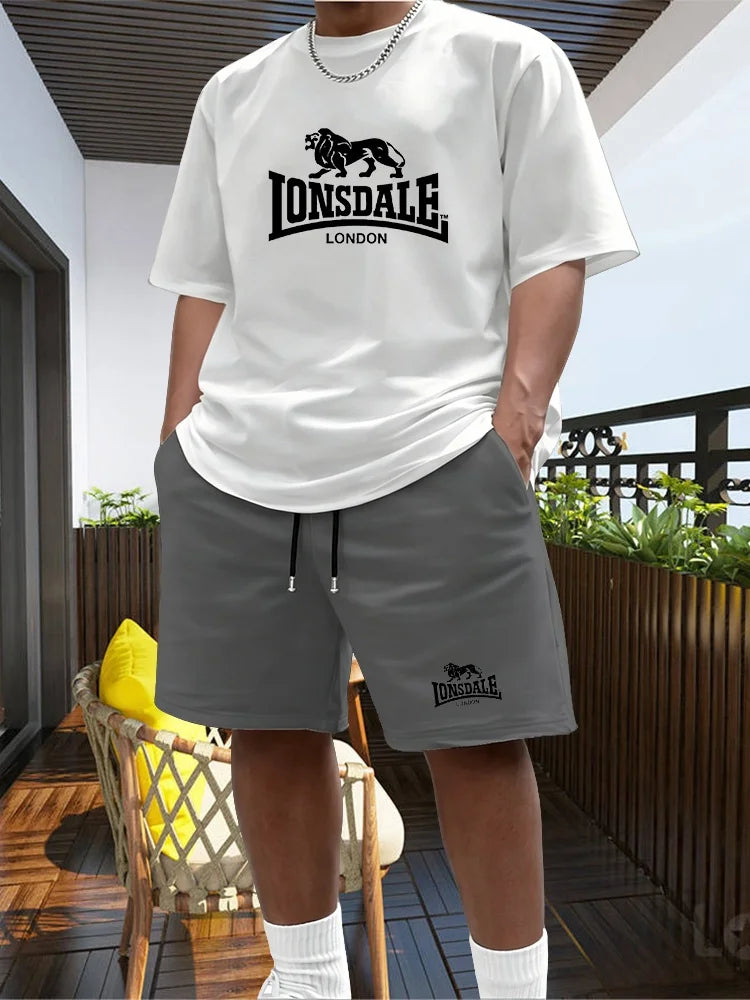 Men's Summer Beach Sports Suit Casual Outdoor Basketball Sports Comfortable Two-Piece Set with Fashion Loose T-Shirt And Shorts