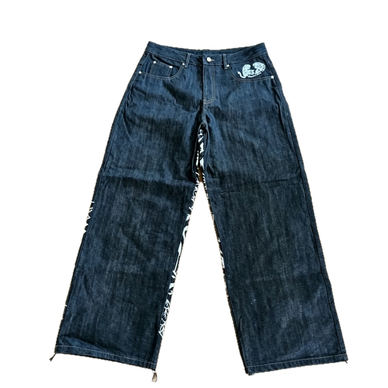 Y2K Dragon & Tiger Print Distressed Denim Pants