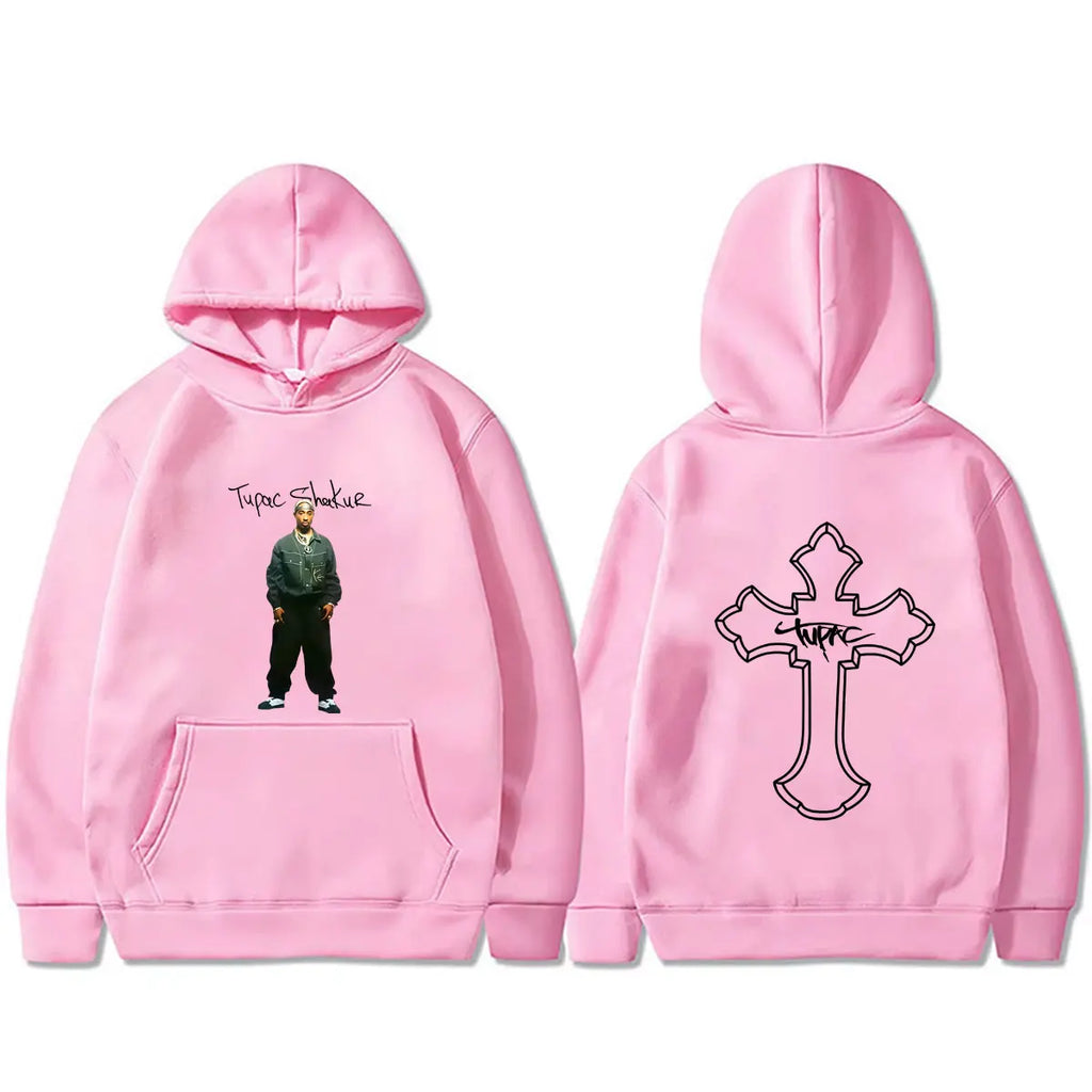 Rapper Tupac 2pac Cross Hoodie Men Women Hip Hop Fashion Vintage Streetwear Male Casual Fleece Cotton Oversized Pullover Hoodies