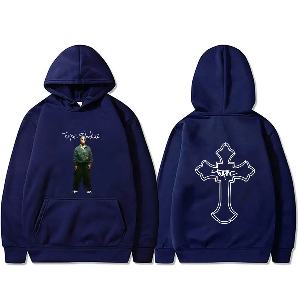 Rapper Tupac 2pac Cross Hoodie Men Women Hip Hop Fashion Vintage Streetwear Male Casual Fleece Cotton Oversized Pullover Hoodies