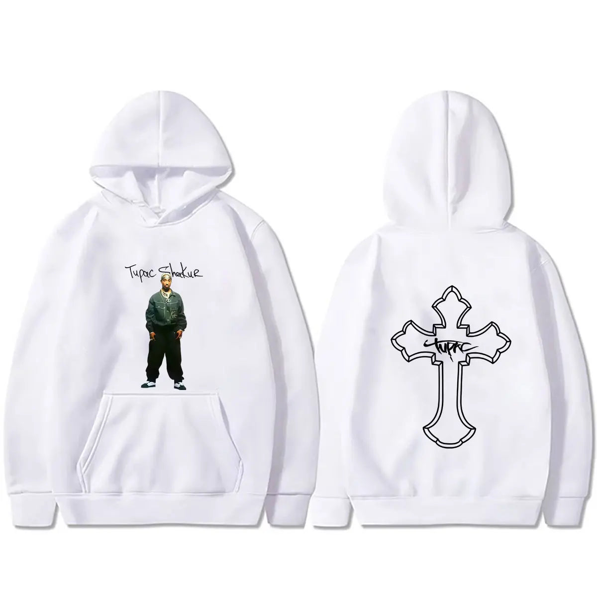 Rapper Tupac 2pac Cross Hoodie Men Women Hip Hop Fashion Vintage Streetwear Male Casual Fleece Cotton Oversized Pullover Hoodies