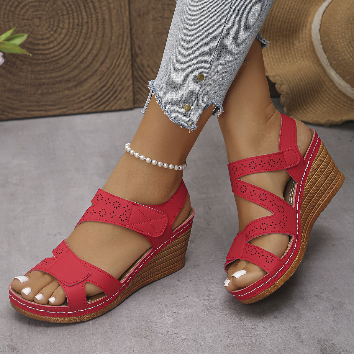 Women's Wedge Sandals with Adjustable Velcro Straps