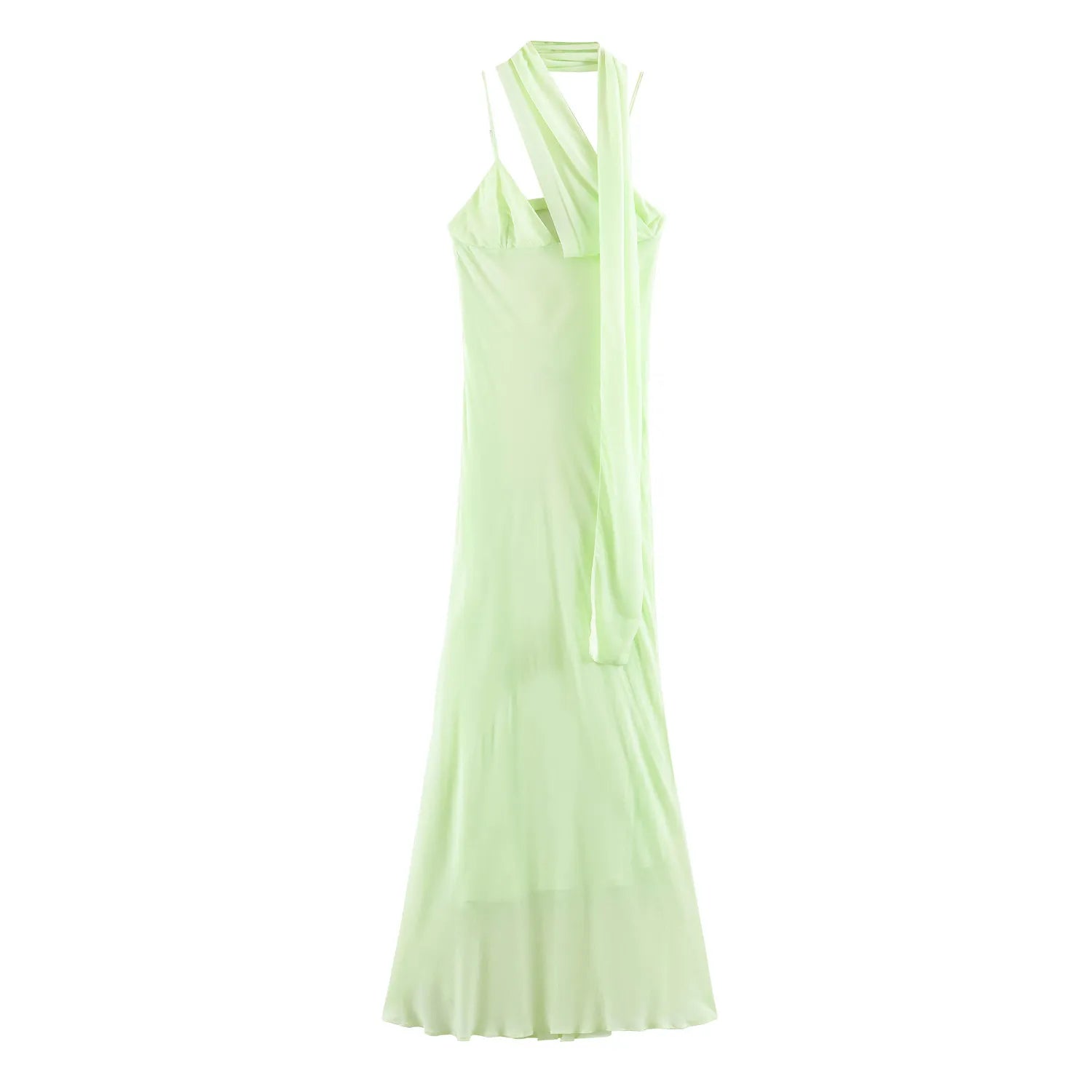 Fashionable Scarf Decorated Summer New Arrival Women's Dress Strapless Gown Polyester Fabric round Neckline Casual Wear