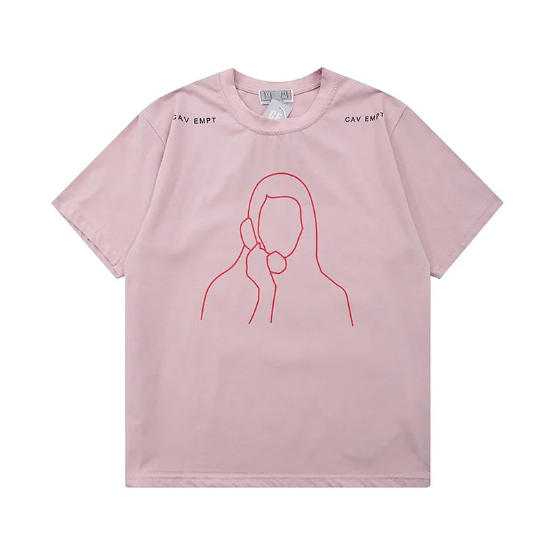 Japanese Trend Brand CAV EMPT T-shirts Simple Line Drawing Letter CE Pattern Print Loose Casual Cavempt  Short Sleeve
