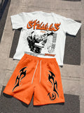 Summer men's fashionable breathable comfortable letter printed round neck T-shirt shorts set outdoor casual top