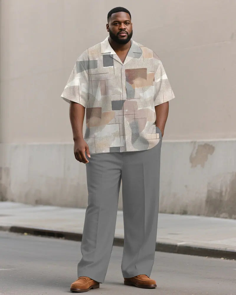 S-9XL Plus Size Men's Modern Abstract & Geometric Print Shirt & Pants Set, Multi-Design Casual 2-Piece Summer Outfit Collection