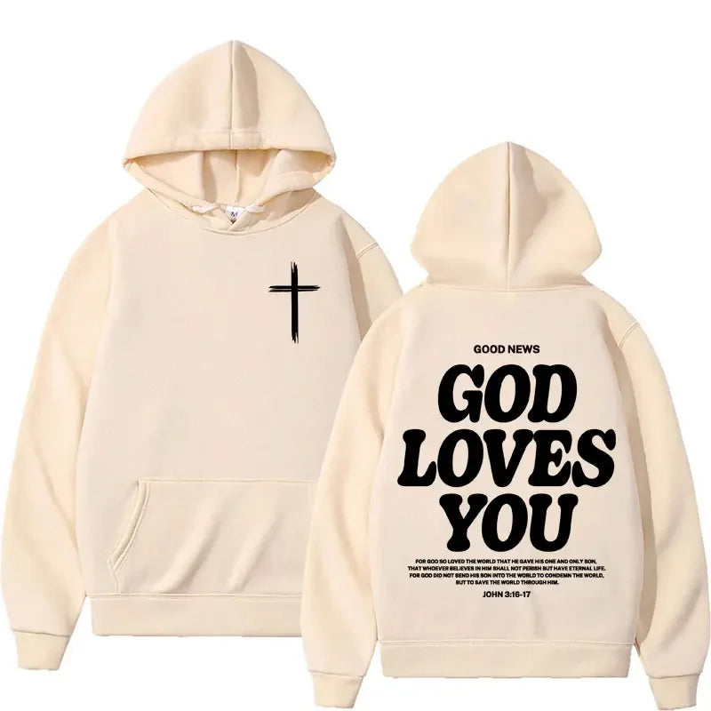 new2026Harajuku Aesthetic Christian Jesus Church Bible Verse God Loves You Hooded Men's Women Vintage Sweatshirts Streetwear Y2K