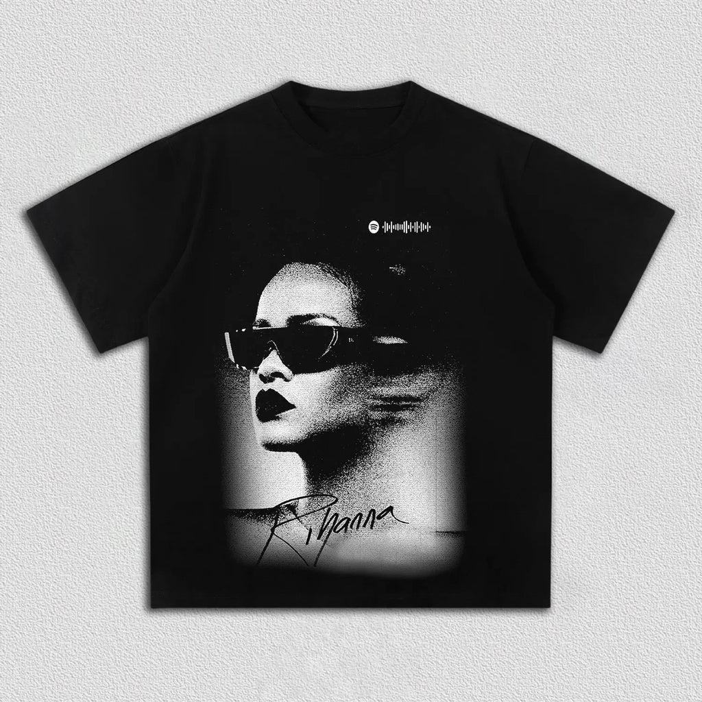 Rihanna Black & White Sunglasses Portrait Graphic T Shirt Men Women Retro R&B Pop Cotton Short Sleeve Streetwear Tee