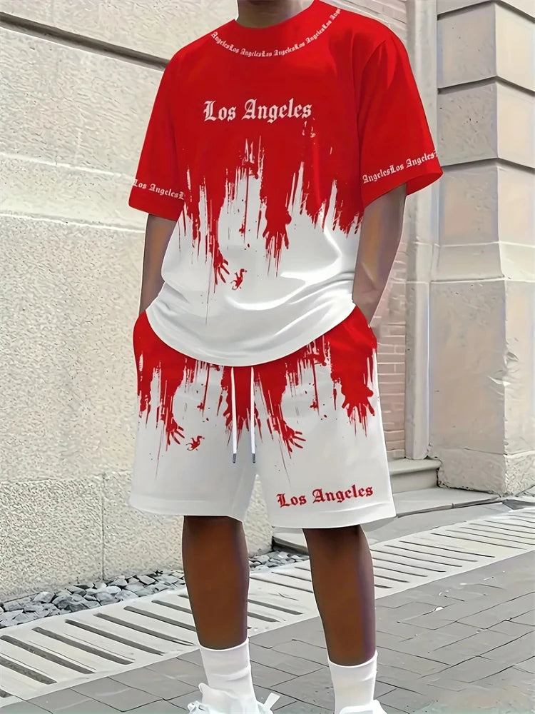 Spring 2026 Casual New Men's Set, Peris 3D Printed Men's Casual Top And Drawstring Shorts, Urban Fashion Men's Clothing 2XS-6XL