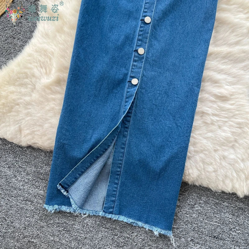 2026 Women Retro Strapless Demin Dress Sleeveless SingleBreasted LaceUp Slim Summer Streetwear Party clothing Sexy jeans Dresses