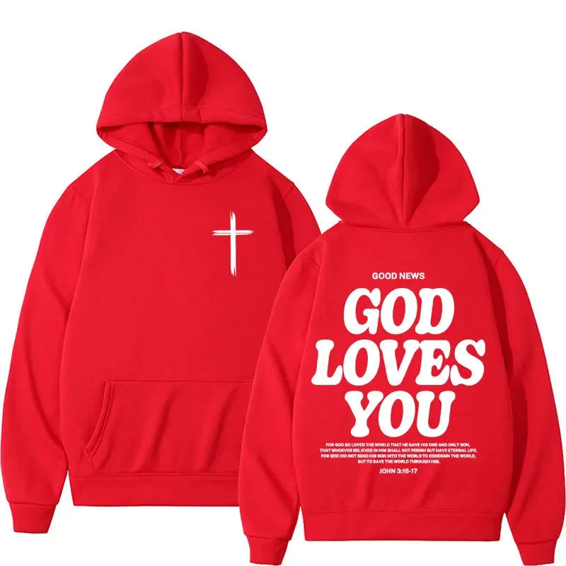new2026Harajuku Aesthetic Christian Jesus Church Bible Verse God Loves You Hooded Men's Women Vintage Sweatshirts Streetwear Y2K