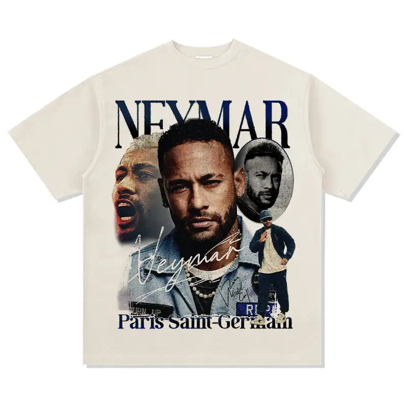 JR Neymar Cotton Men's Tshirt Football Portrait Jersey Commemorative Shirt Summer Unisex Oversized Short Sleeve Shirts
