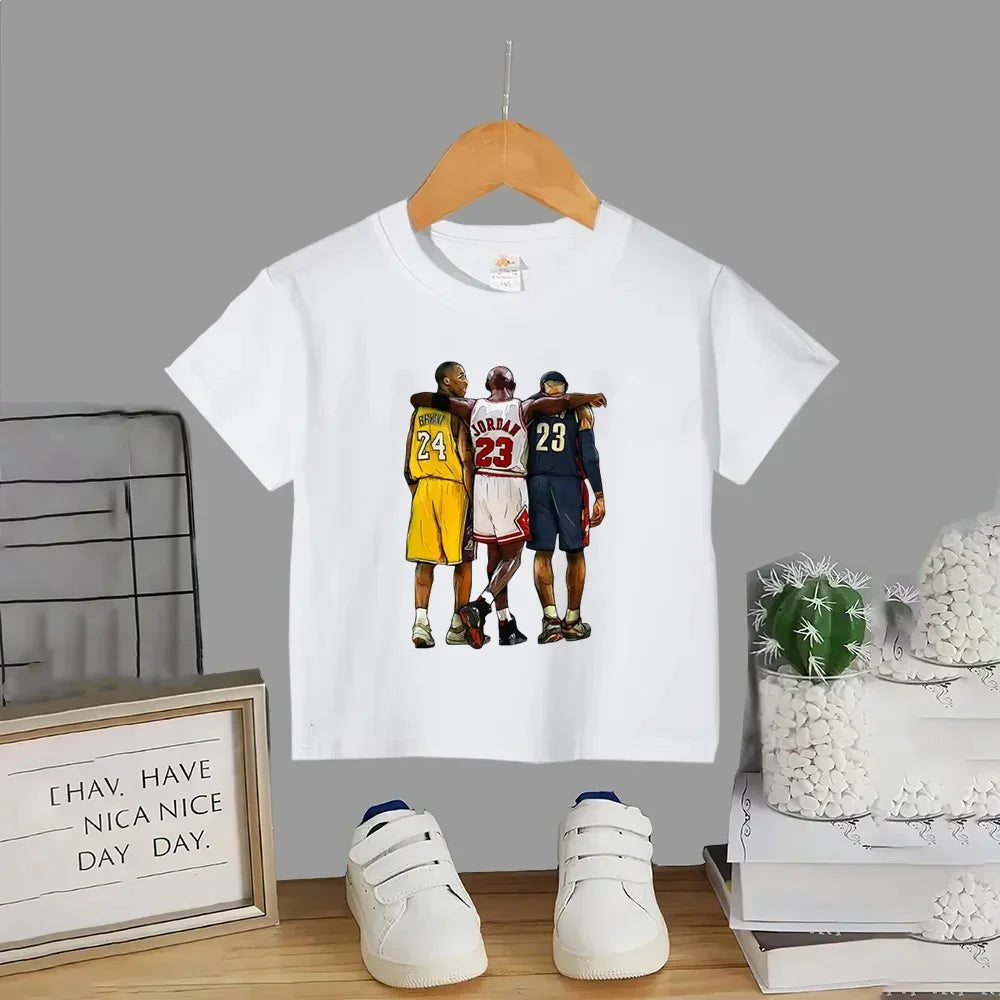 Kobe Bryant Children's Summer Cotton Short Sleeve T-shirt with LeBron James Cartoon Pattern Printed men clothing