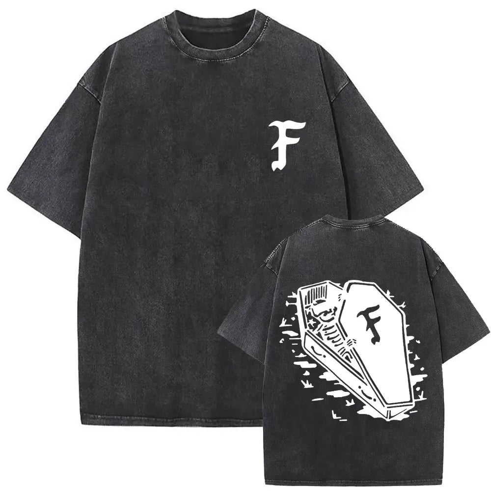 Forward Observations Group Vintage Washed T-shirt Skeleton Graphic T Shirts Men Women Fashion Oversized T-shirts Male Streetwear