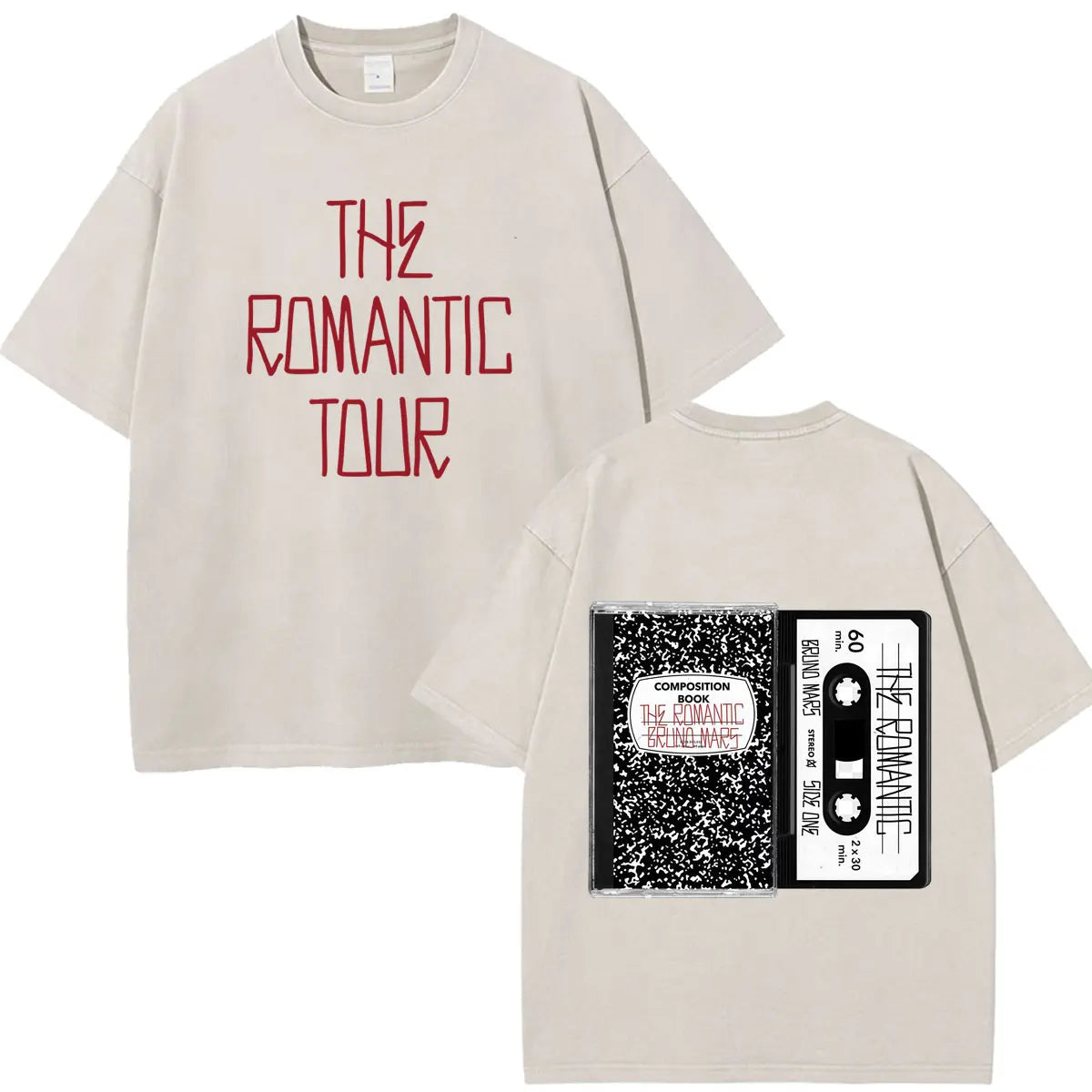 Bruno Mars The Romantic Tour 2026 Print Vintage Washed T-shirt Man Woman Fashion T-shirts Cotton Loose Casual Oversized T-shirts