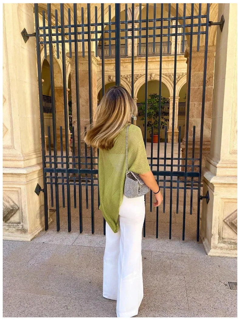 Women's knitted shirt irregular cape shawl casual loose sun protection shirt beach spring and summer lazy thin top