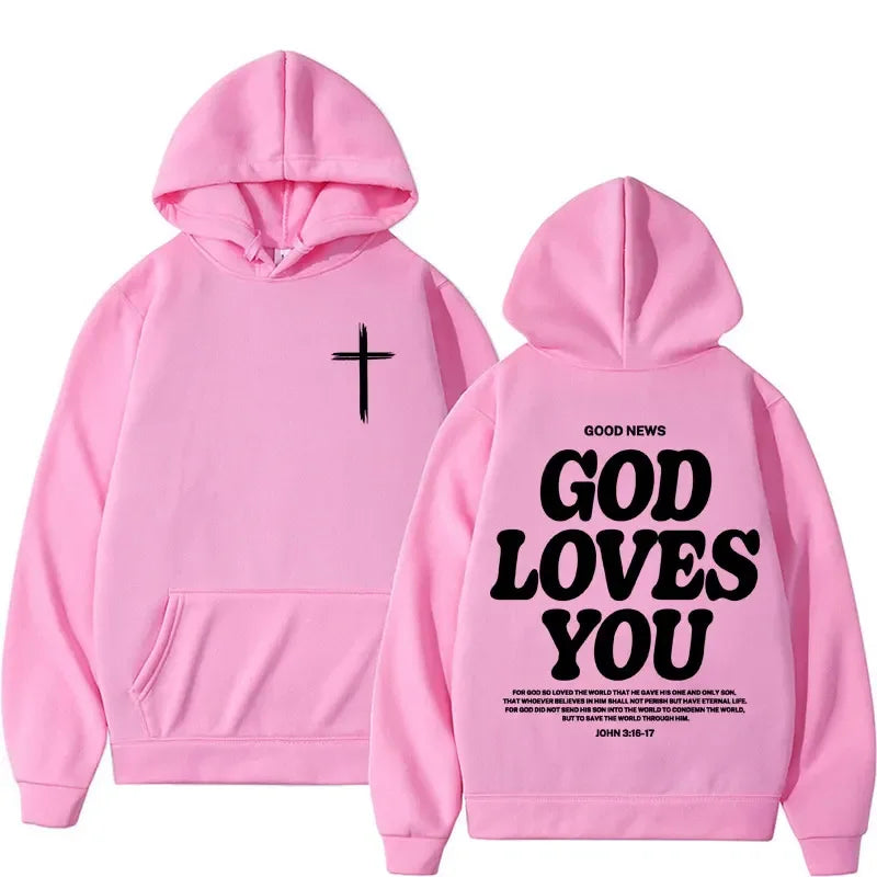 new2026Harajuku Aesthetic Christian Jesus Church Bible Verse God Loves You Hooded Men's Women Vintage Sweatshirts Streetwear Y2K