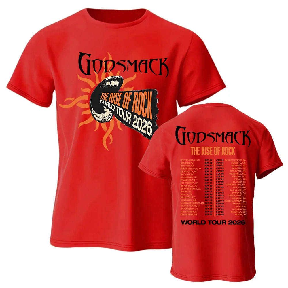 The Rise of Rock World Tour 2026 Tee GODSMACK Design Graphic Merch Short Sleeve Cotton Loose T-shirt Fashion Men Women Tshirts
