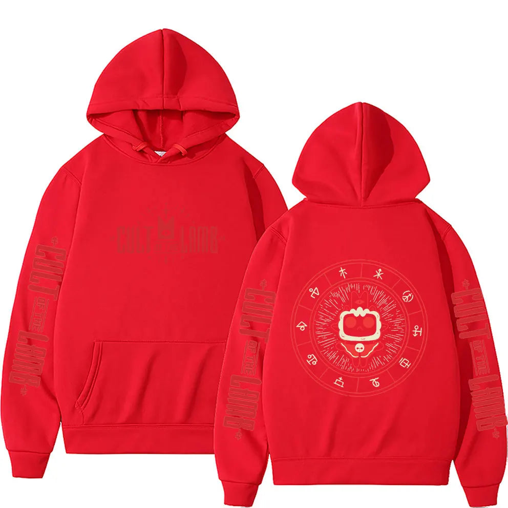Game Cult of The Lamb Print Hoodie Men Women Vintage Fleece Cotton Pullover Hoodies Unisex Fashion Casual Oversized Streetwear
