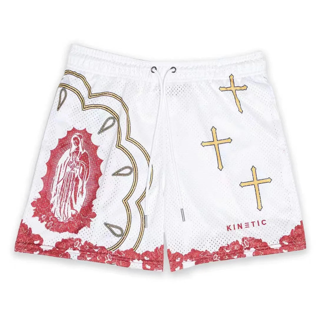 2025 Breathable Men Shorts GYM Basketball Running Quick-Drying Shorts Baggy Flame Print Fashion Shorts Summer Shorts