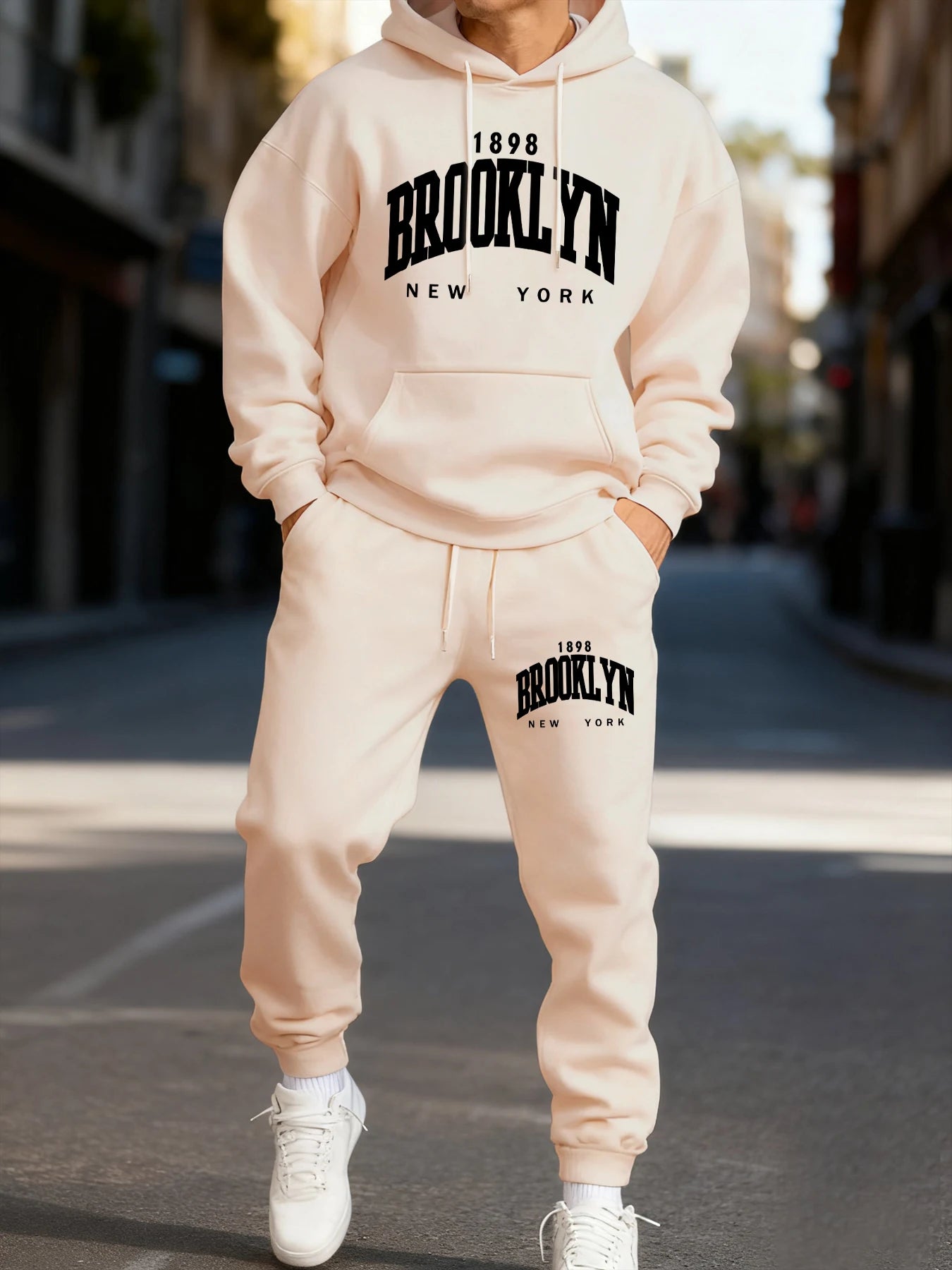 Brooklun New York Letter Printing Man'S Hoodie Set Jogging Loose Two Pices Sets Pocket Fleece Hoodies Autumn Casual Sweatpants