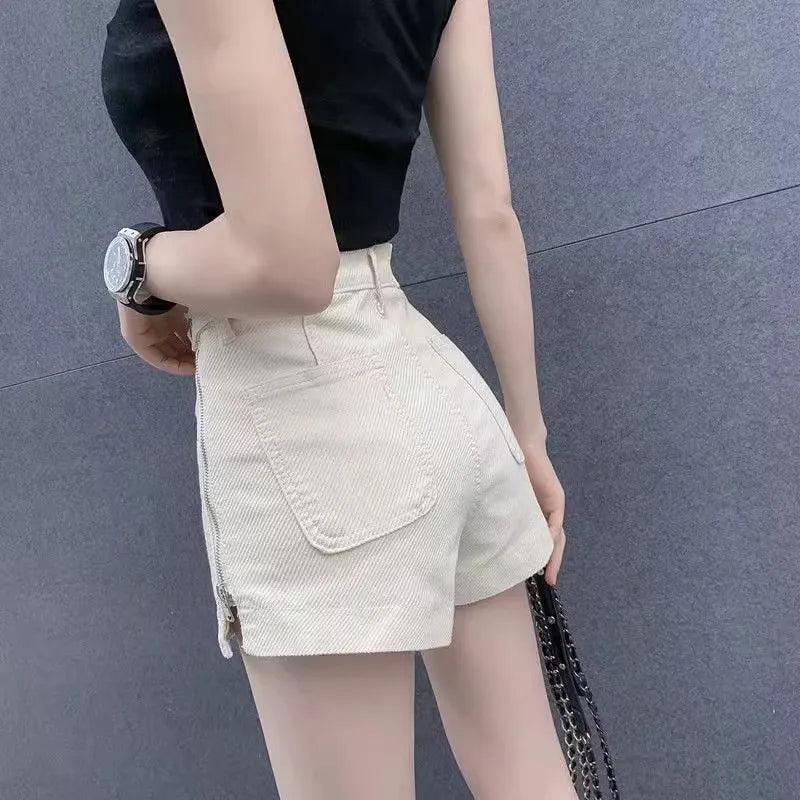 Jeans Shorts Women Straight Denim Short Trousers Side Zipper Split Design Outfits Club Women Clothing Summer Wide Leg Hot Pants