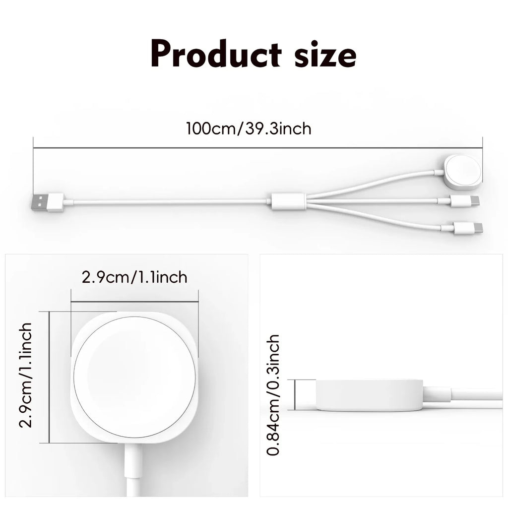 3 in 1  Magnetic Watch Charger Phone Charging Cable for iWatch 11 S10 SE Ultra & AirPods Pro 3 Dual Type C Fast Charging Station