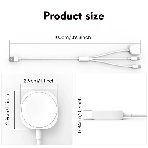 3 in 1  Magnetic Watch Charger Phone Charging Cable for iWatch 11 S10 SE Ultra & AirPods Pro 3 Dual Type C Fast Charging Station