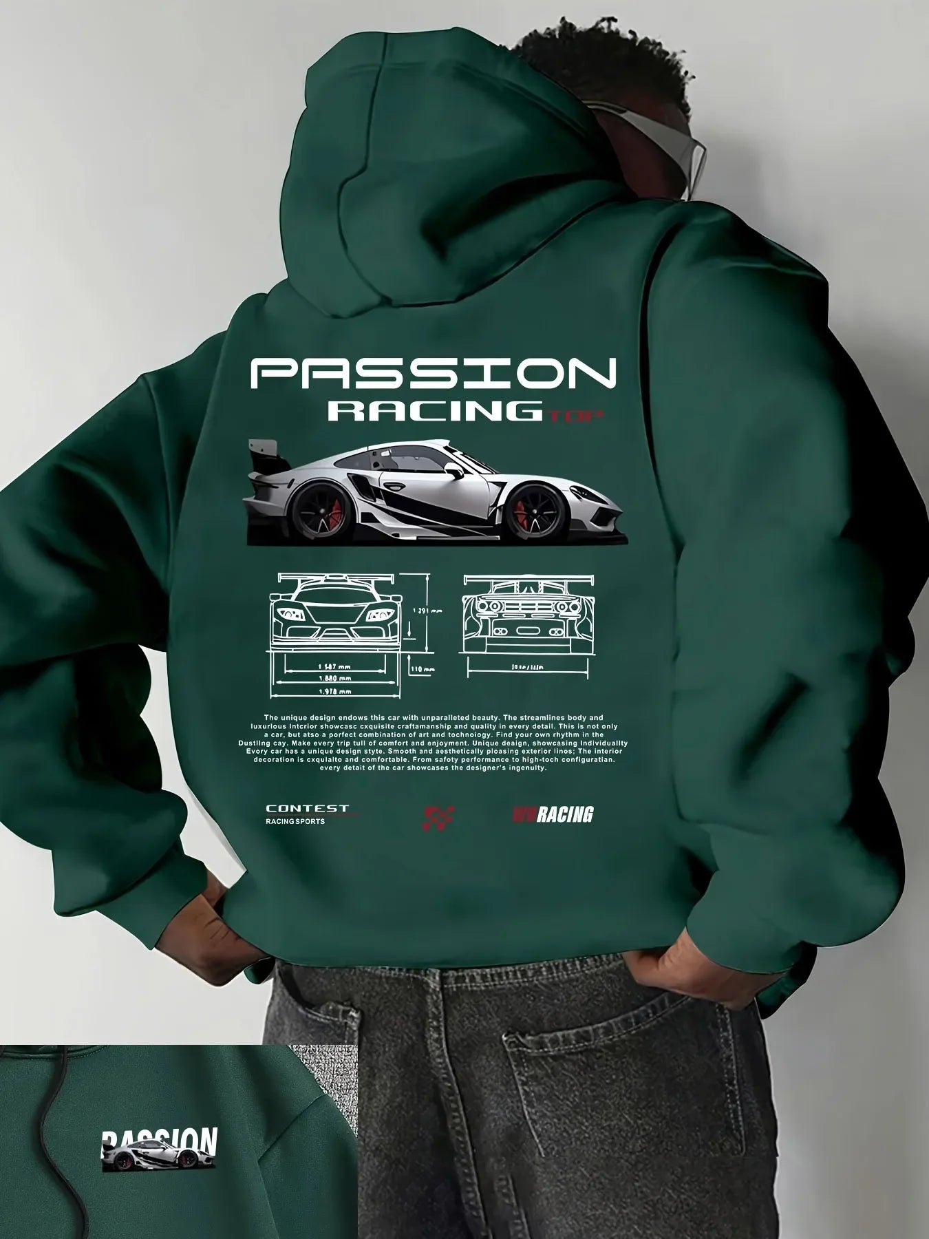 2026 Popular digital pattern men's hooded sweatshirt with car-themed design, American-style casual sports long-sleeved shirt